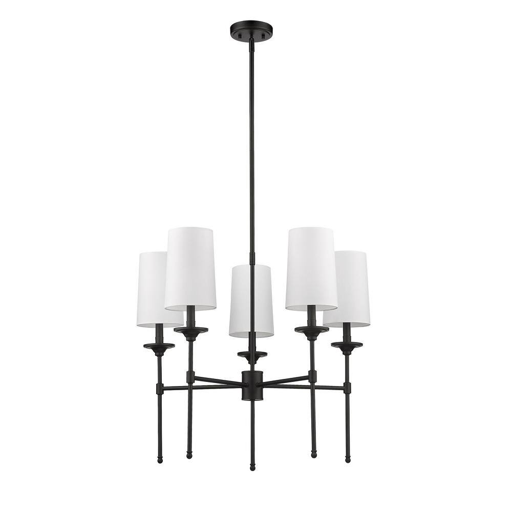 Matte Black 5-Light Candle-Style Chandelier with Off-White Shades