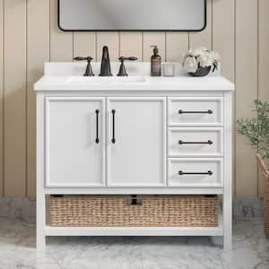 Marlen 42 in. W x 22.1 in. D x 34.5 in. H Single Sink Bath Vanity in Pure White with White Quartz composite Top