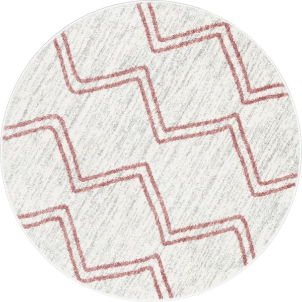 Kennedy Reeve Modern Chevron Kids Pink Ivory 4 ft. Round Area Rug