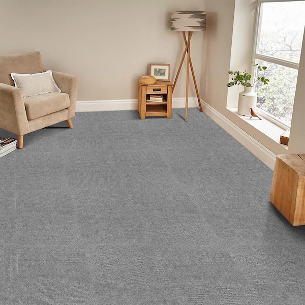 Carpet Tiles Gray 24 in. x 24 in. Self Adhesive Carpet Tile Square Padded Peel and Stick Carpet Tiles 36 sq. ft.