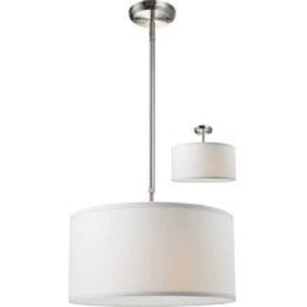 Contemporary 16" Brushed Nickel Drum Pendant with Textured Linen Shade