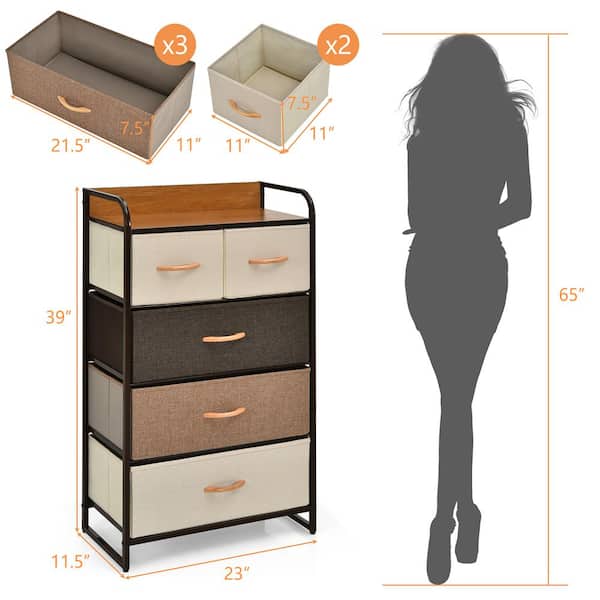 Costway 5-Drawer Cream Dresser Storage with Wooden Top 39 in Costway 5-Drawer Cream Dresser Storage with Wooden Top 39 in