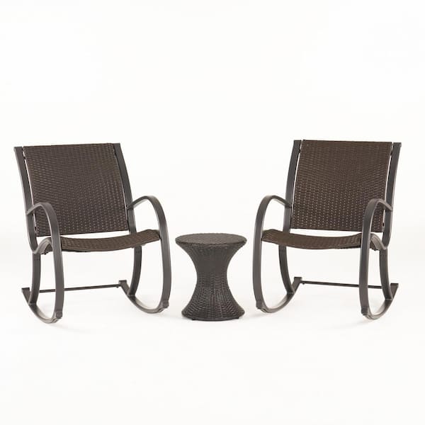 Noble House Gracie's Dark Brown 3-Piece Wicker Outdoor Patio Conversation Set
