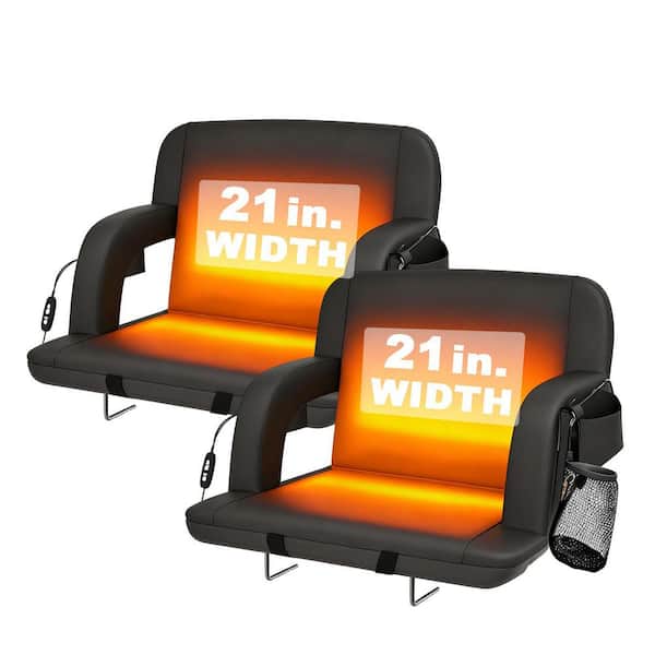 2-Pack Dual-Heated Stadium Seats w/ 3-Heat Levels 6-Position Reclining Back, Waterproof Fabric, Storage Pockets 21 in .W