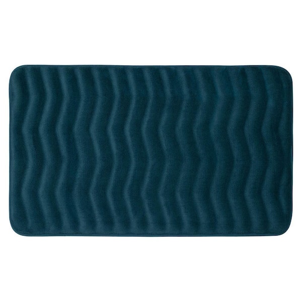 BounceComfort Waves Dusty Blue 20 in. x 32 in. Memory Foam Bath Mat