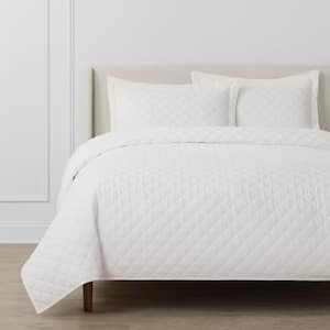 3-Piece Bright White Cotton Linen Blend King Quilt Set