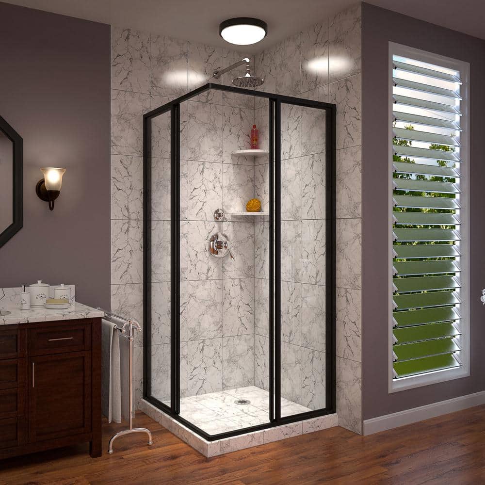 Cornerview 40.5" Black Framed Sliding Shower Enclosure