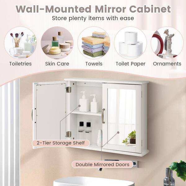 Forclover 23.5-in x 19.5-in Surface Mount White Mirrored Soft Close Medicine Cabinet