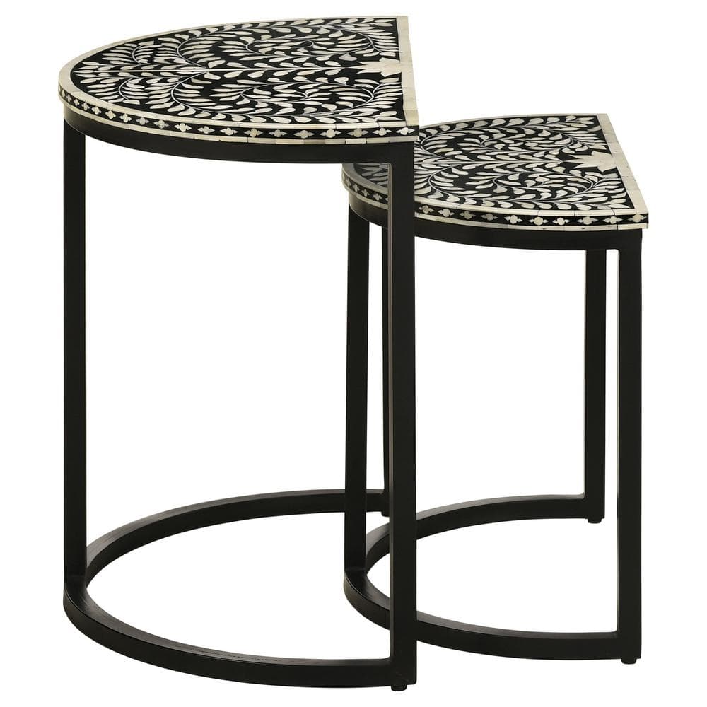 Zakiya Black and White Half-Moon Nesting Tables with Storage
