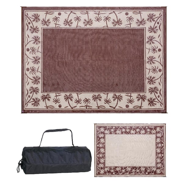 Reversible Mats 9 ft. x 12 ft. Reversible Mat - Palm Tree Brown/Beige