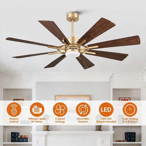 Parrot Uncle 60 in. Windmill 8-Blade Integrated LED Gold Ceiling