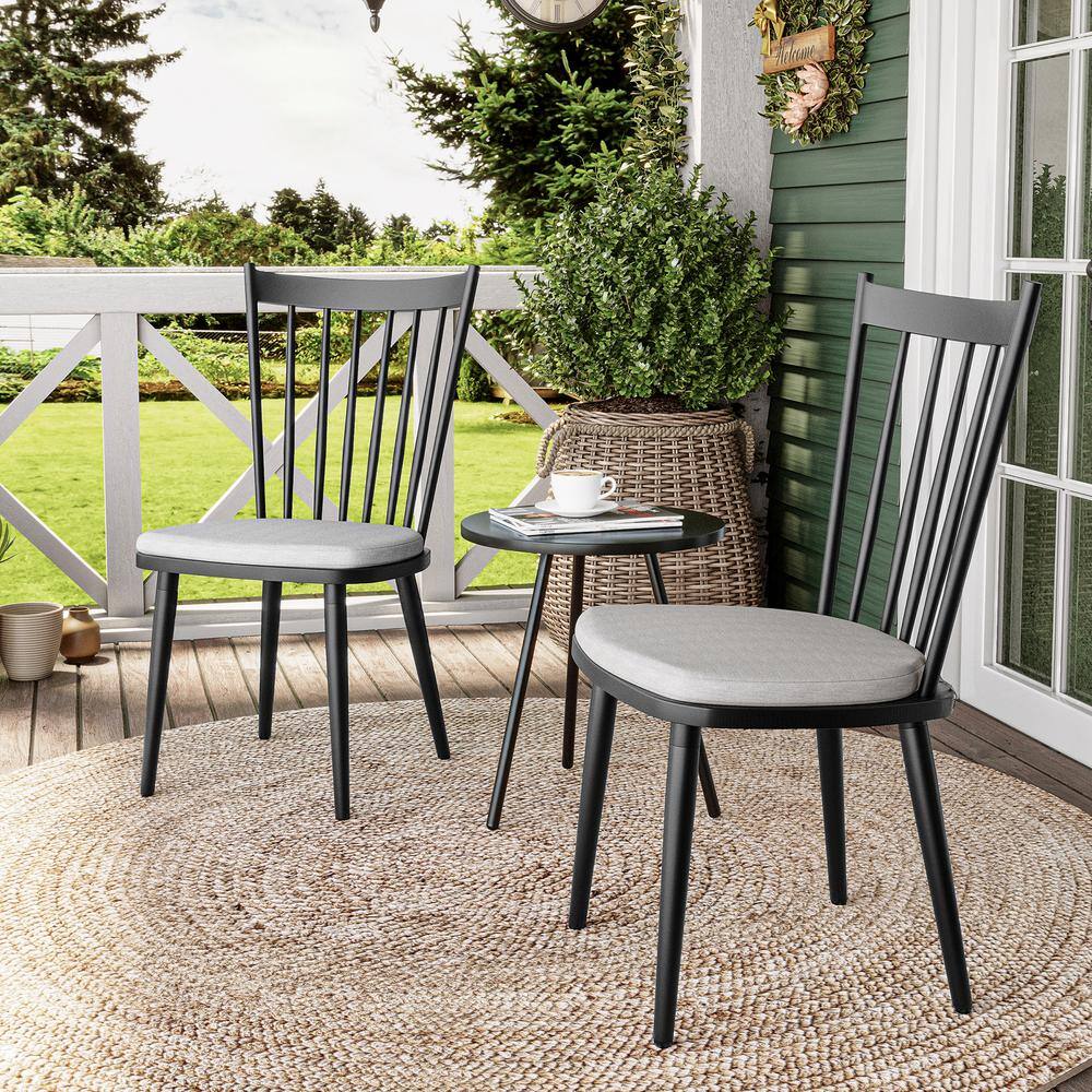 Black Aluminum Armless Dining Chairs with Cushions, Set of 2