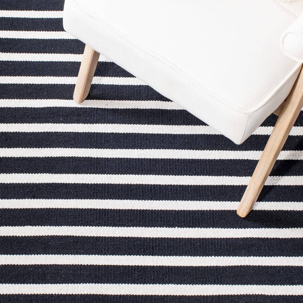 Handmade Black and Ivory Cotton Stripe 9' x 12' Rug