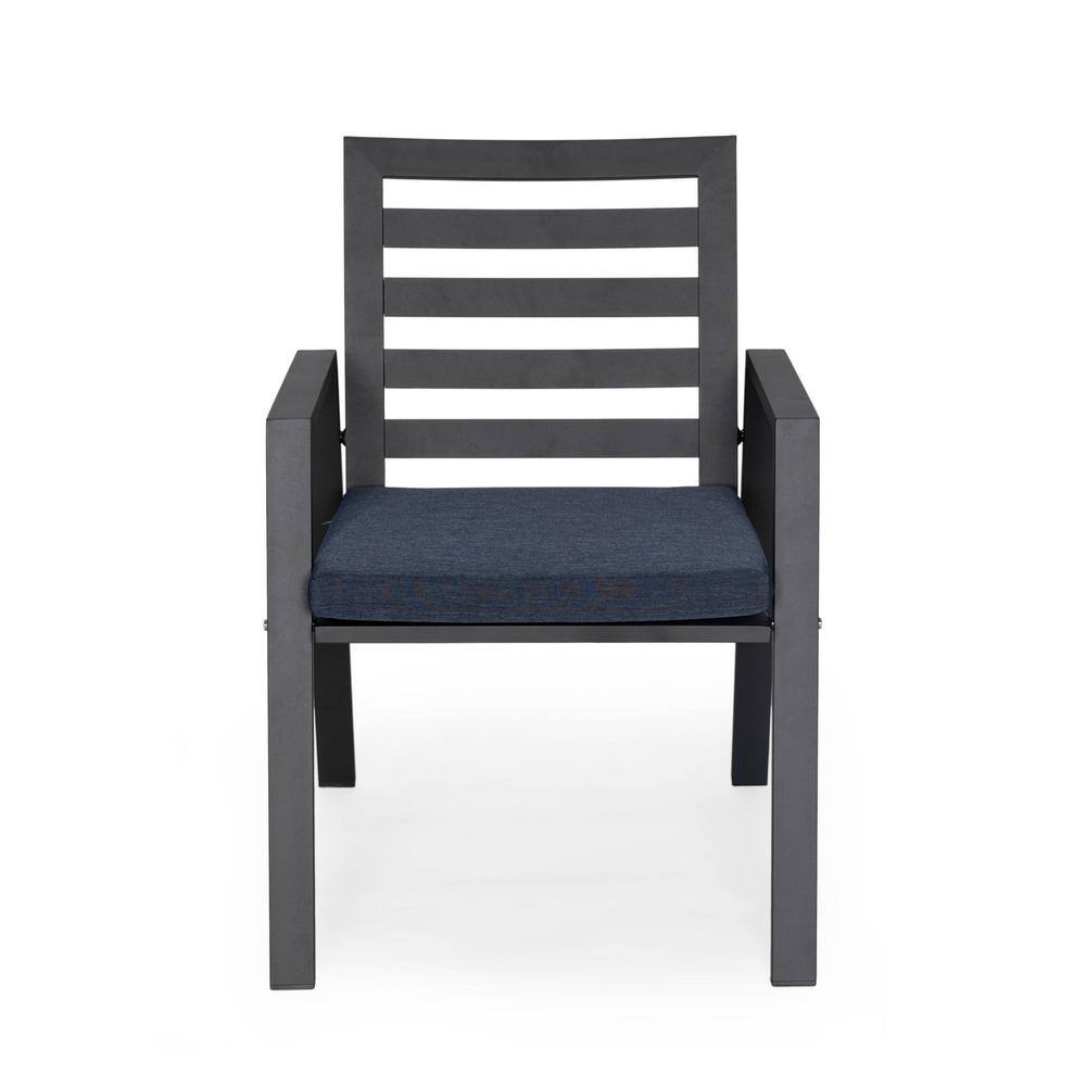 Chelsea Modern Patio Dining Armchair in Black Aluminum with Removable Cushions, Charcoal Blue price history on PriceWatchPro