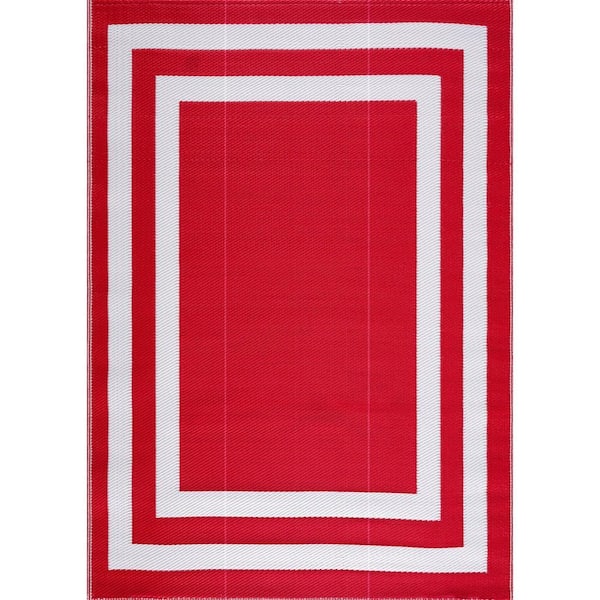 Paris Red and White 6 ft. x 9 ft. Folded Reversible Recycled Plastic Indoor/Outdoor Area Rug-Floor Mat