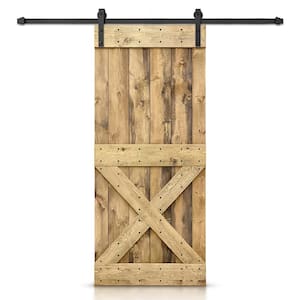 22 in. x 84 in. Distressed Mini X Series Weather Oak Stained DIY Wood Interior Sliding Barn Door with Hardware Kit