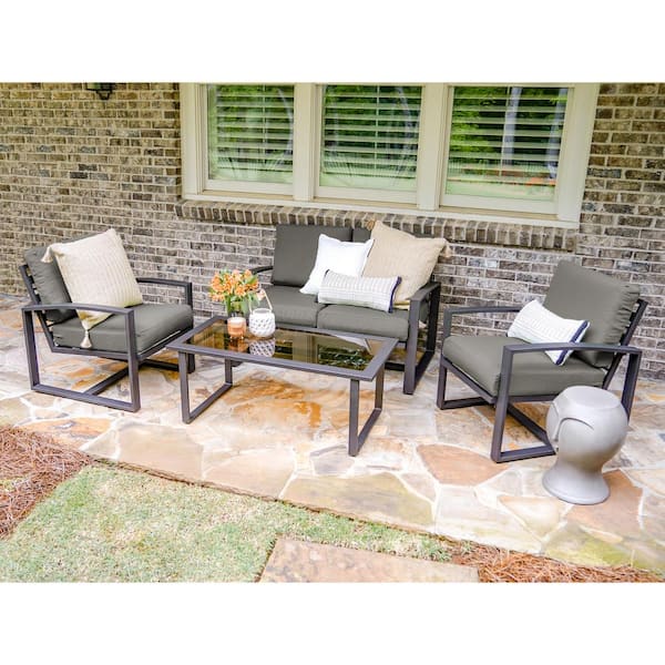 Leisure Made Jasper 4-Piece Aluminum Patio Conversation Set with Gray Cushions