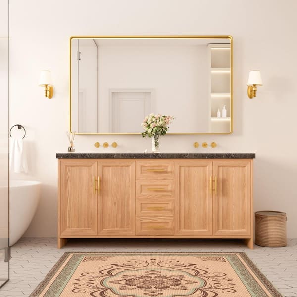 60 in. W x 36 in. H Modern Rectangular Aluminum Framed Wall Bathroom Vanity Mirror in Brush Gold Bathroom Mirrors