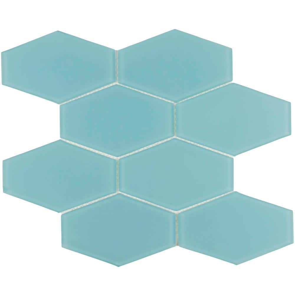 Aqua Elongated Hexagon Matte Glass Mosaic Tile