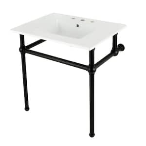 Fauceture 31 in. Ceramic Console Sink Set with Brass Legs in White/Matte Black