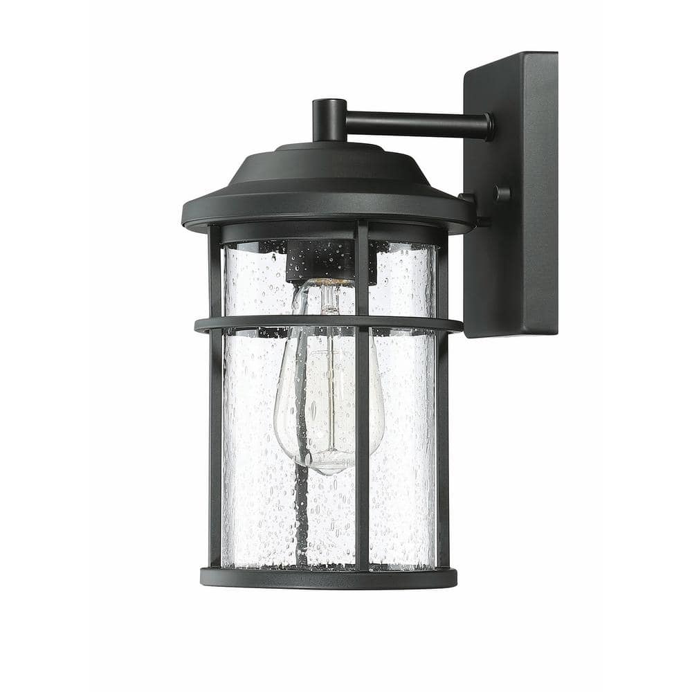 Logmey 11.92 In. 1- Light Black Outdoor Wall Mount Lantern Sconce With 