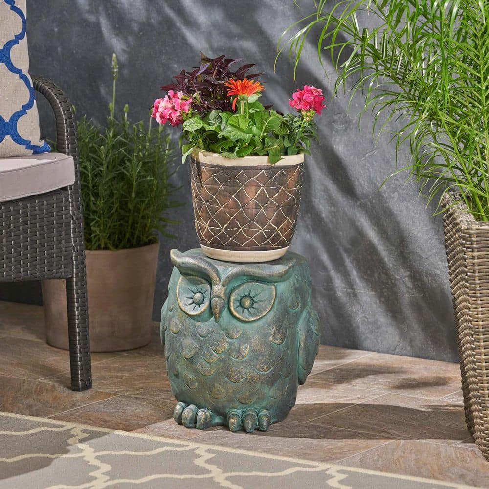 Antique Green Magnesium Oxide Owl Garden Stool Outdoor Side Table Planter S