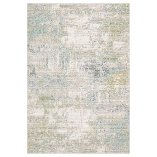 AVERLEY HOME Claire Ivory/Green 2 ft. x 8 ft. Abstract Polypropylene-Polyester Blend Indoor Runner Area Rug