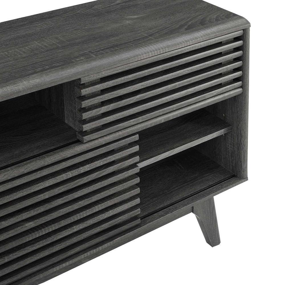 Charcoal Mid-Century Modern TV Stand with Cabinet
