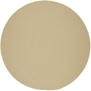 Texturized Solid Cream Poly 4 ft. x 4 ft. Round Braided Area Rug
