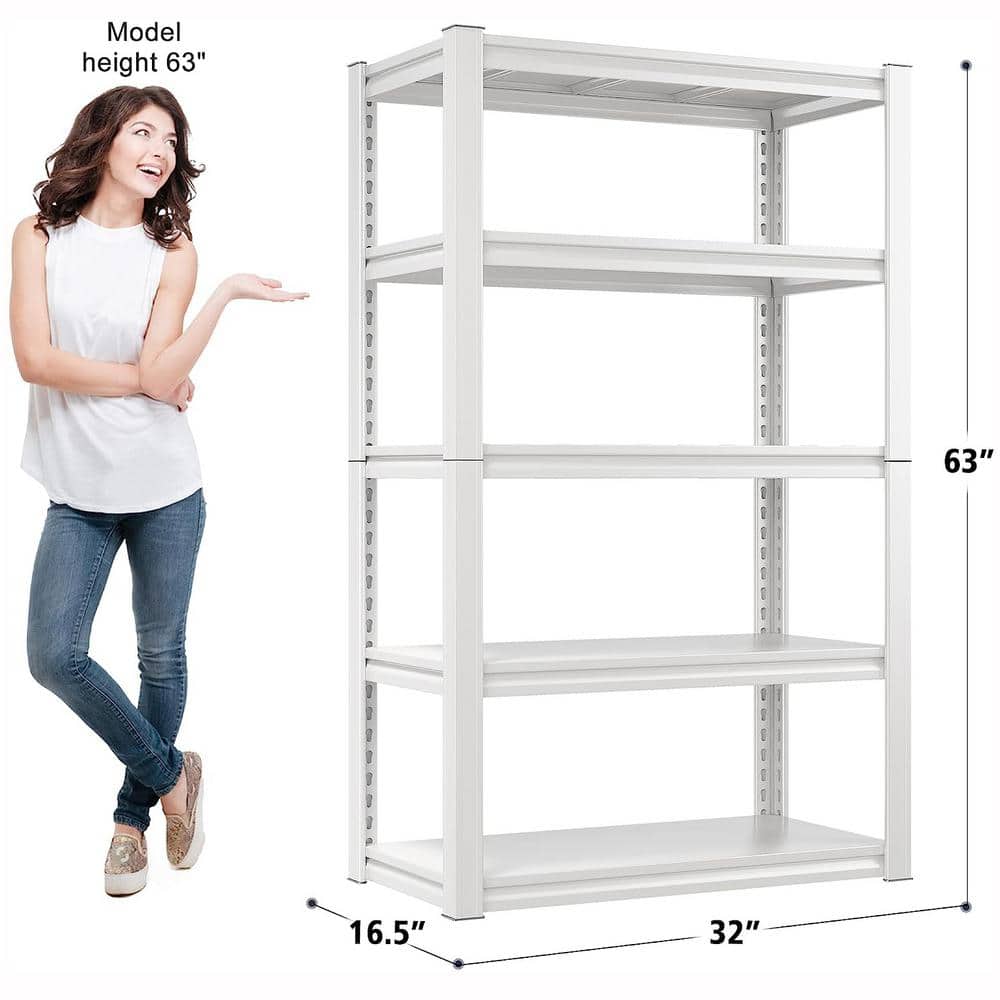 White Heavy Duty 5-Tier Metal Storage Shelving Unit
