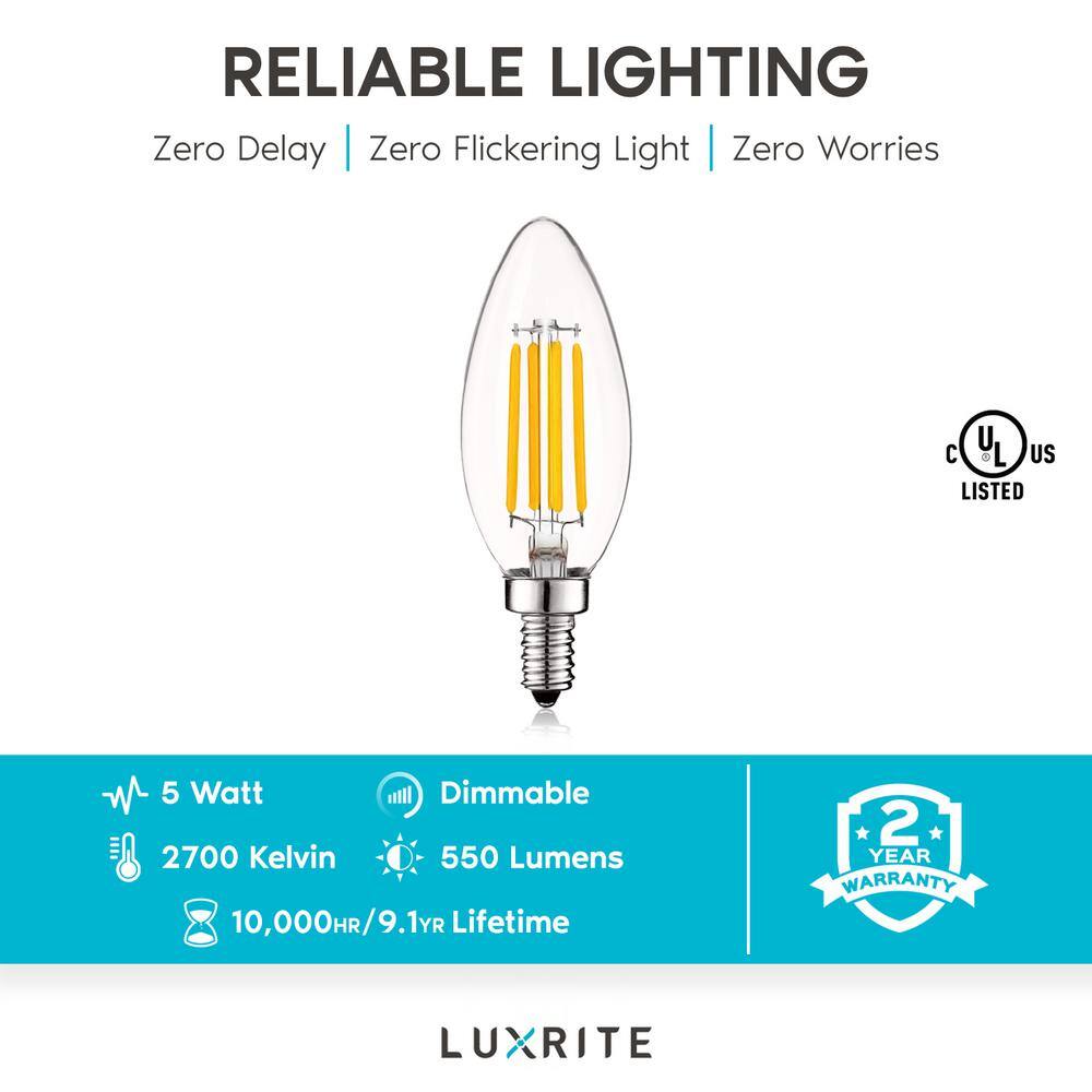 Elegant 5W Clear LED Candelabra Bulb, Dimmable, Traditional Edison Style