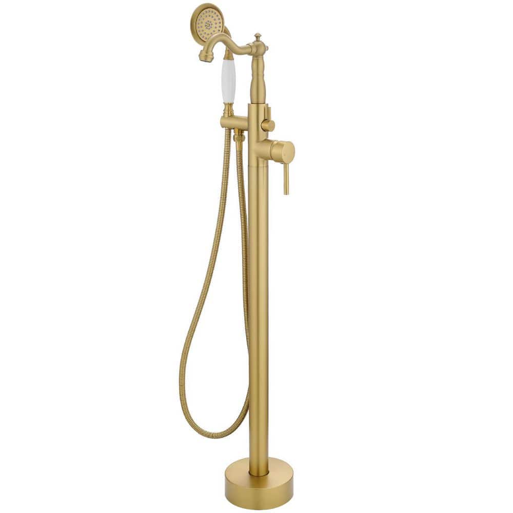 Single-Handle Freestanding Tub Faucet with Hand Shower in Brushed Gold price history on PriceWatchPro