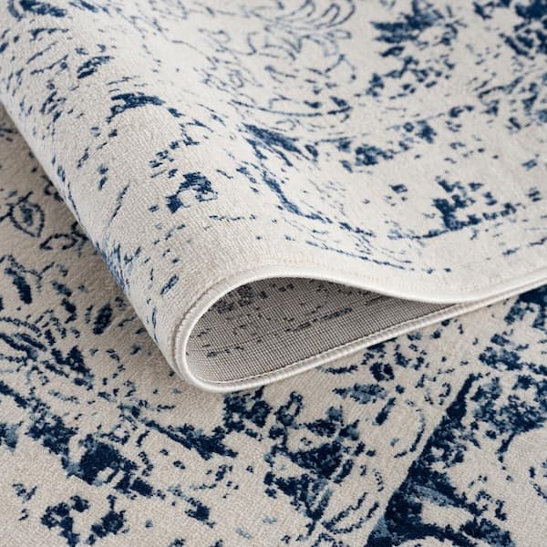 Havana Navy Blue 7 ft. 9 in. x 10 ft. 8 in. Traditional Distressed Large Area Rug
