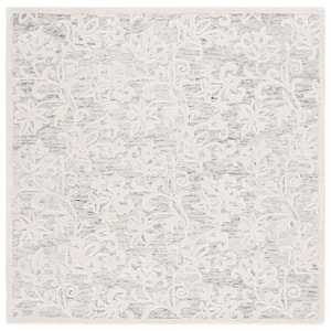 Martha Stewart Gray/Ivory 6 ft. x 6 ft. Floral Square Area Rug