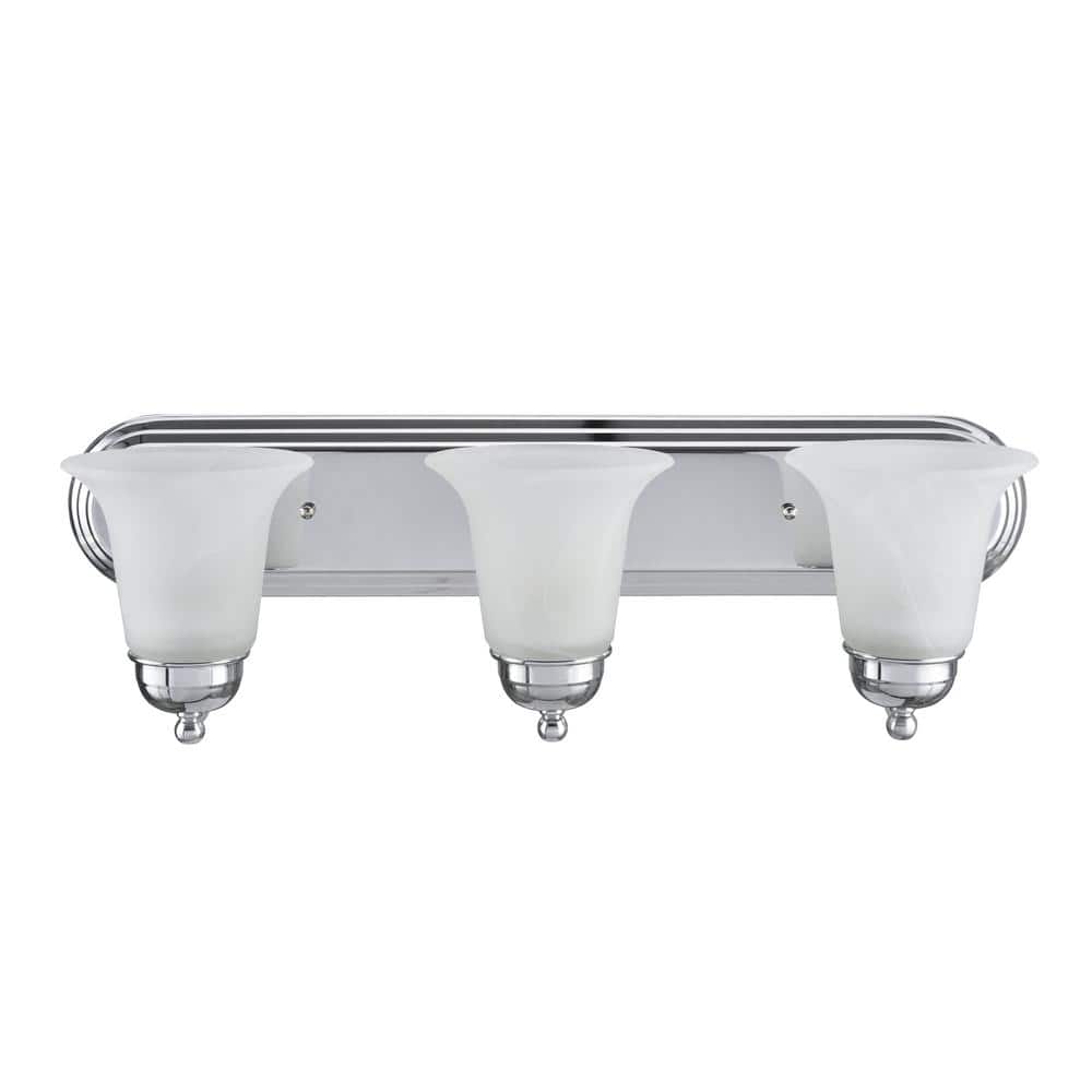 Chrome Alabaster Glass 3-Light Bathroom Vanity Fixture