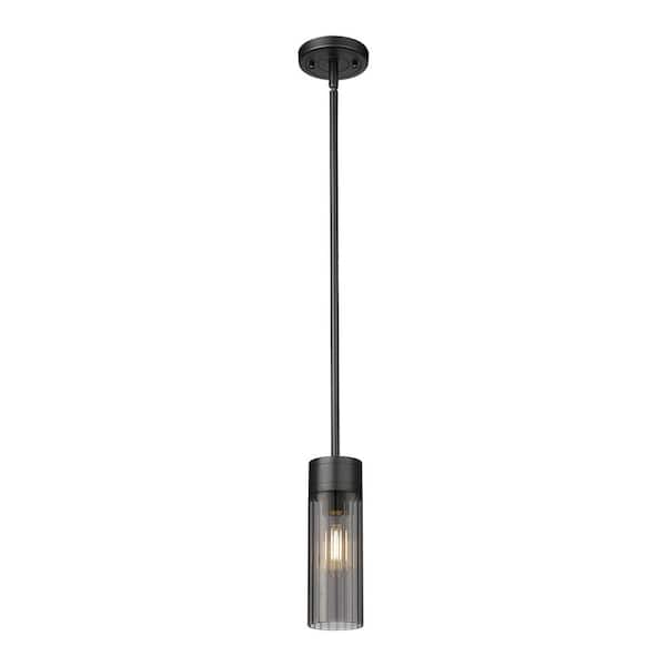 Empire 100-Watt 1-Light Matte Black Shaded Pendant Light Tinted Glass Shade