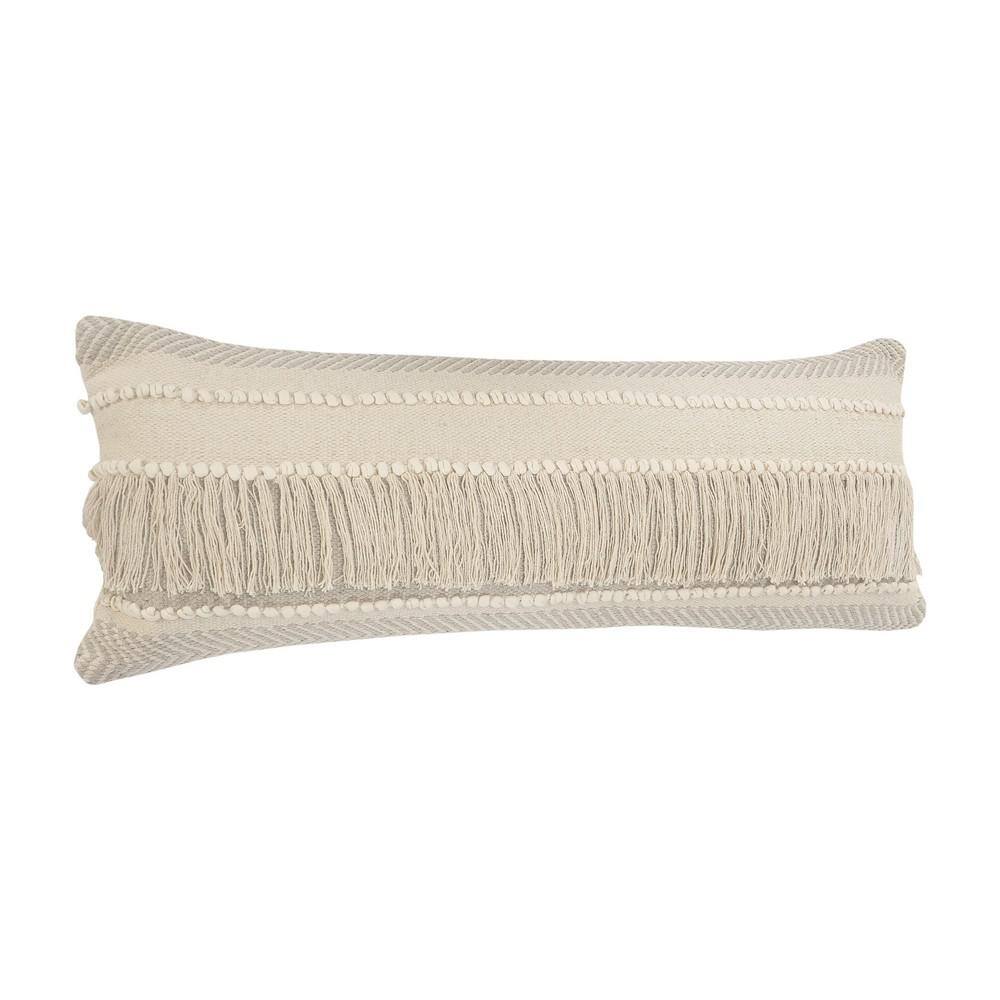 Beige Rectangular Woven Polyester Throw Pillow, 14" x 36"
