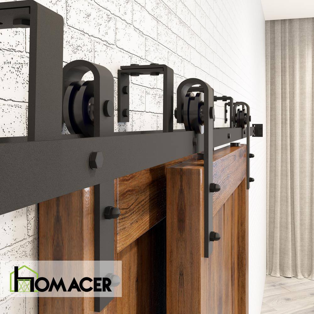 6ft Rustic Black Double Bypass Barn Door Hardware Kit