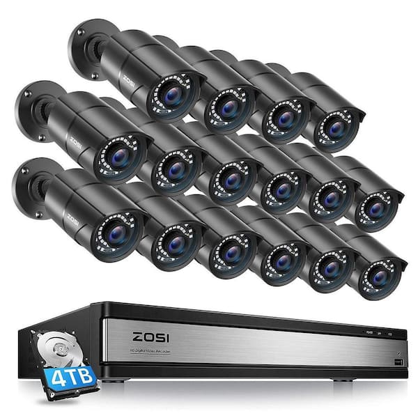 16-Channel 5MP-Lite 4TB DVR Security Camera System with 16 x 1080p Wired Outdoor Bullet Cameras, 120 ft. Night Vision