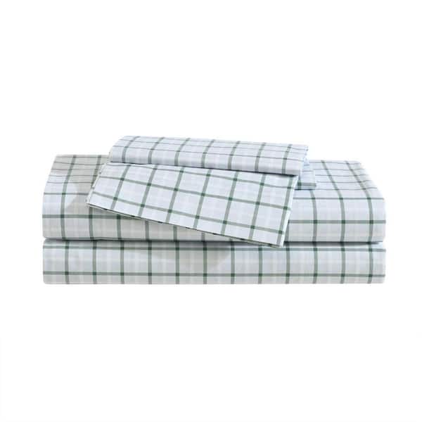 Eddie Bauer Classic Tattersall Plaid 3-Piece Grey/White/Green Cotton Twin Sheet Set