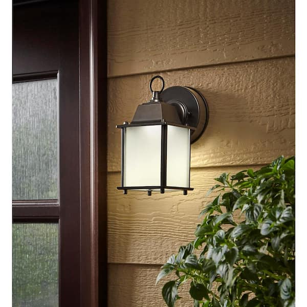 Hampton Bay 8.375 in. Satin Bronze LED Outdoor Wall Lamp with 