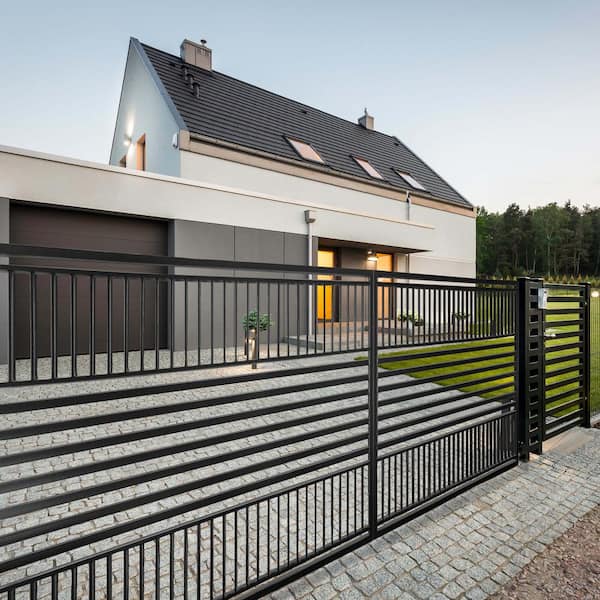 ALEKO 14 ft. x 6 ft. Automated Steel Barcelona Dual Swing Black Steel Driveway Gate and Gate Opener Kit ETL Listed Fence Gate
