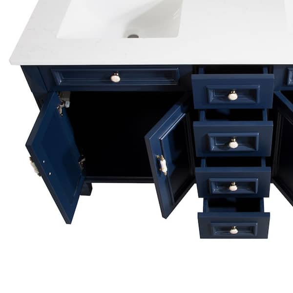 Forclover Solid Wood Bathroom Vanity 60-in Navy Blue Undermount Double Sink  Floating Bathroom Vanity with White Quartz Top in the Bathroom Vanities  with Tops department at