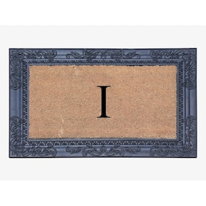 A1HC Sketch Border Black/Beige 24 in. x 36 in. Rubber and Coir Heavy Duty Easy to Clean Monogrammed I Door Mat