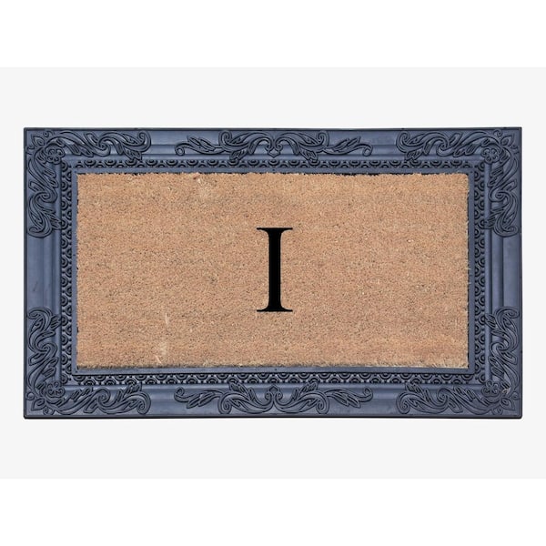 A1 Home Collections A1HC Sketch Border Black/Beige 24 in. x 36 in. Rubber and Coir Heavy Duty Easy to Clean Monogrammed I Door Mat