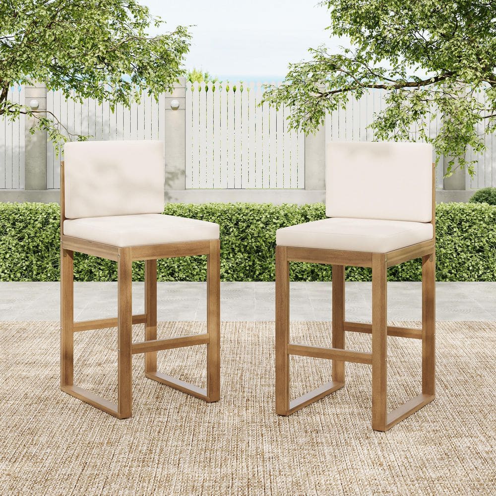 Acacia Wood Barstool with Cushion Outdoor Lounge Chair Set of 2 in Light Brown Durable Construction price history on PriceWatchPro