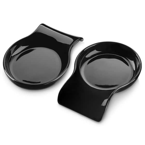 2-Piece Black Spoon Rest for Kitchen Porcelain Spoon Holder Utensil Rest