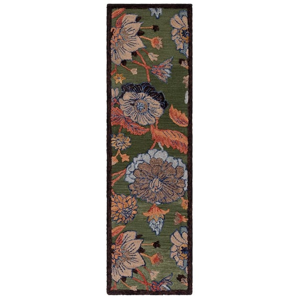 SAFAVIEH Jardin 2 ft. x 8 ft. Green/Blue High-Low Floral Runner Rug ...