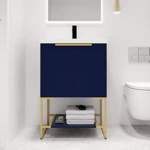 23.6 in. W x 18.1 in. D x 35 in. H Freestanding Bath Vanity in Dark Blue with White Resin Vanity Top