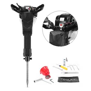 38cc Gas Powered 4-Stroke 26 in. x 15 in. Demolition Concrete Breaker Drill Jack Hammer with 2 Chisel Plastic Handle